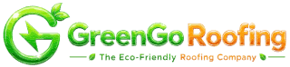 GreenGo Roofing logo with a green "G" leaf icon and the tagline "The Eco-Friendly Roofing Company" underneath in green and orange text.